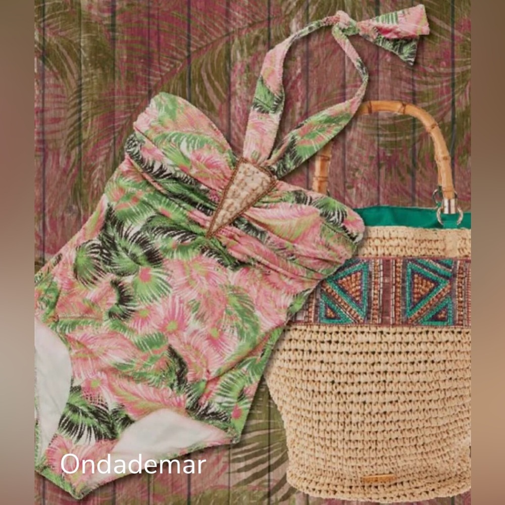 NWT Ondademar Women’s One Piece Tropical Halter Neck with beaded details XS